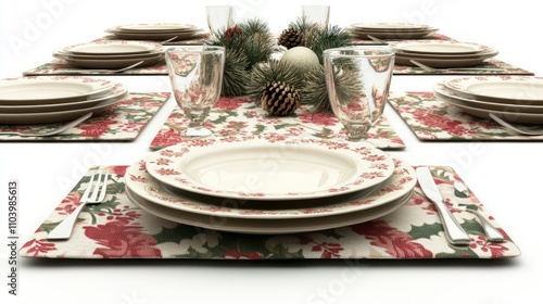 Festive Holiday-Themed 3D Render Collection of Intricately Designed Table Runners and Placemats for Enhanced Dining Experience