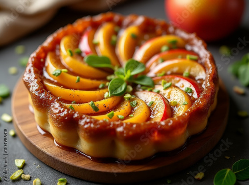 Baklava Tatin A glistening, caramelized apple , desserts foods fusion 