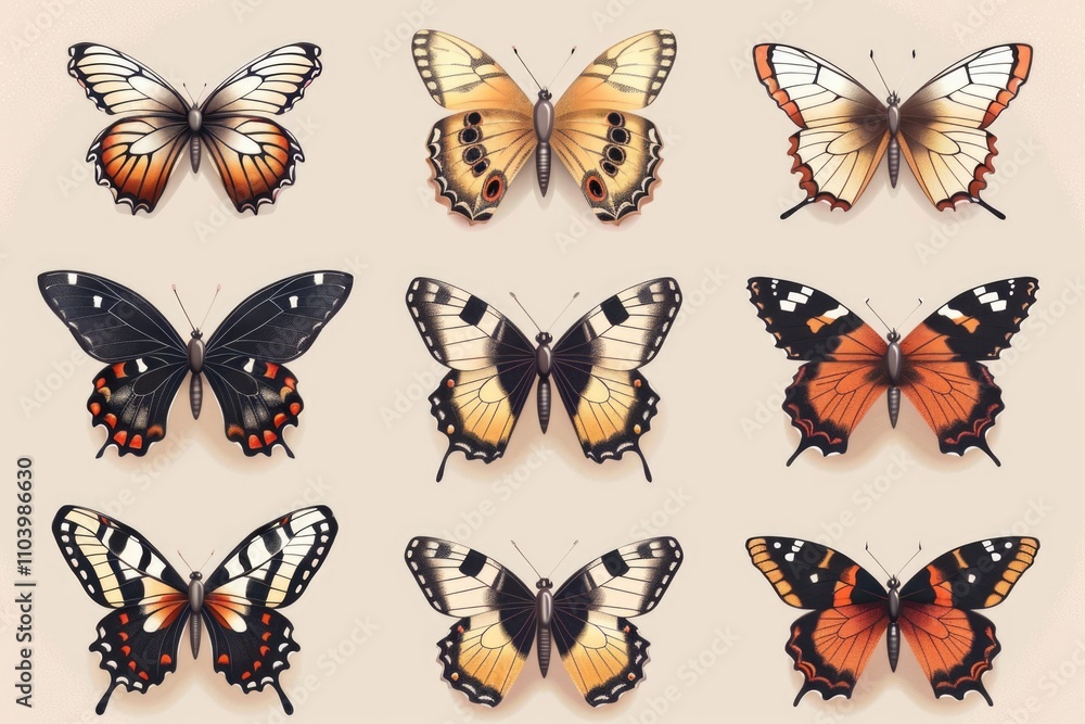 A cluster of colorful butterflies perched on a surface, awaiting flight or observation