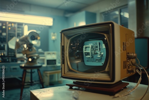 A TV sitting on a wooden table with a simple design