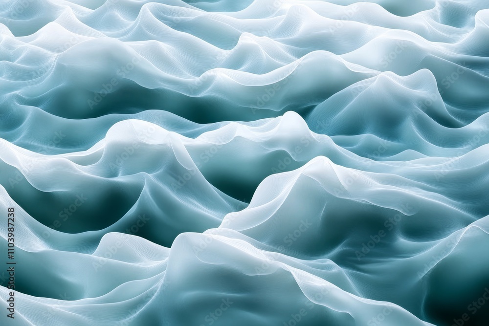 Obraz premium Ethereal Ocean Waves in Soft Blue and White Tones, Capturing the Fluidity and Serenity of Nature's Ocean Surface in Dreamy Textures and Gentle Movements