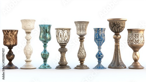 Elegant Holiday Candle Holders Collection with Festive Glass and Metal Designs on Isolated White Background - Ultra-Detailed 3D Render Illustration