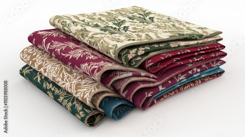 Festive Holiday-Themed Napkins and Table Runners Collection for a Delightful Dining Experience on Isolated White Background, Ultra-Detailed 3D Render Illustration