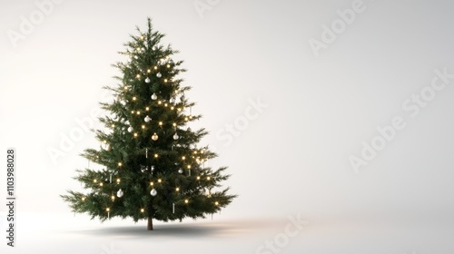 Festive Christmas Tree with Twinkling Lights and Ornaments on Isolated White Background - Ultra-Detailed 3D Render Illustration