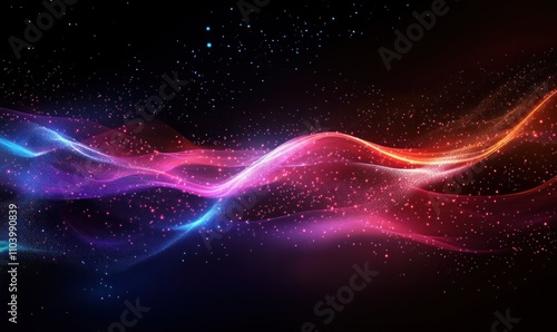 Colorful Abstract Light Waves on Dark Background