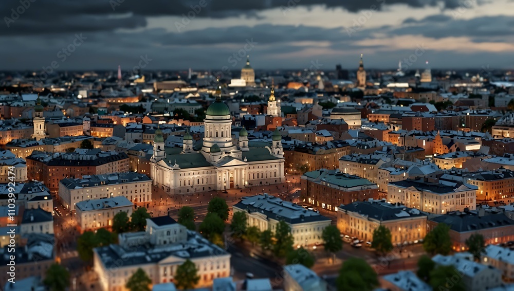Obraz premium 3D cityscape of Helsinki with label.