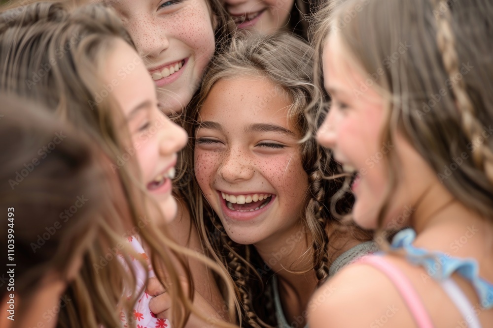 A group of friends standing together, smiling and laughing A group of friends standing together, smiling and laughing