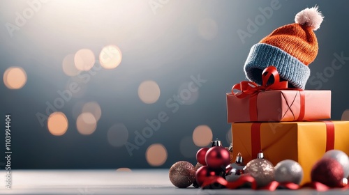 Festive christmas gifts cozy home setting holiday decor warm atmosphere close-up view joyful concept with a touch of xmas cheer photo