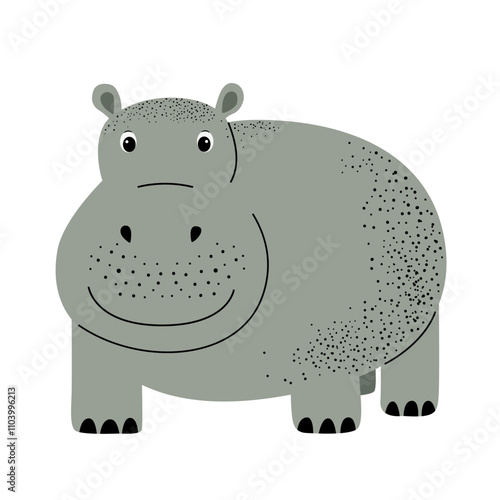 Cartoon cute hippopotamus. Wild hand drawn animals. Childish illustration. Kids style