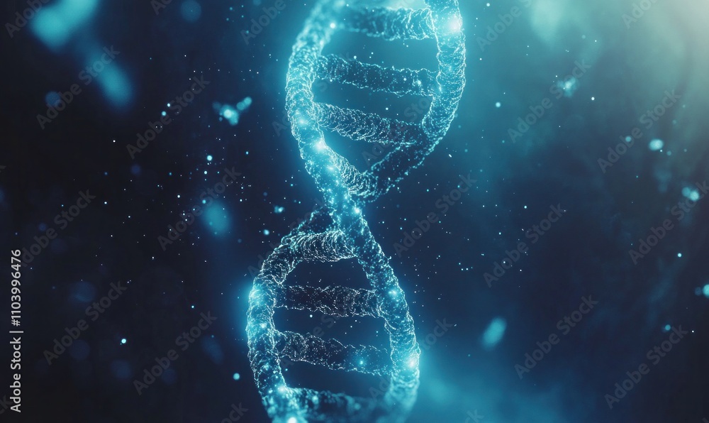 Glowing DNA Strand in Futuristic Blue Light Glowing DNA Strand in Futuristic Blue Light