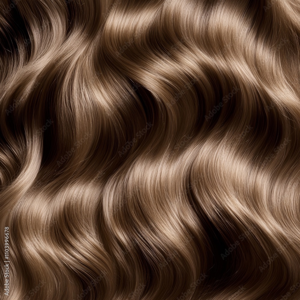 Close-up of sleek, smooth, wavy brown hair. the hair is shiny and healthy, reflecting subtle highlights Close-up of sleek, smooth, wavy brown hair. the hair is shiny and healthy, reflecting subtle highlights