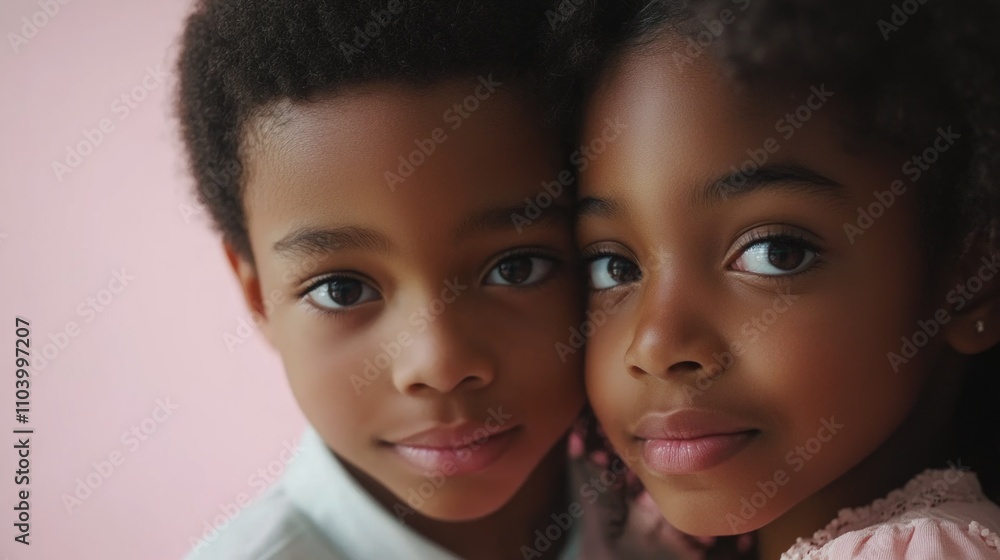 Two young kids standing side by side, possibly siblings or friends Two young kids standing side by side, possibly siblings or friends
