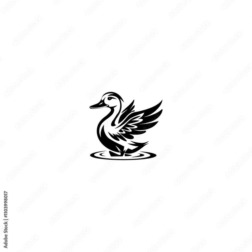 Duck Swimming silhouette vector, A duck silhouette with waves Duck Swimming silhouette vector, A duck silhouette with waves