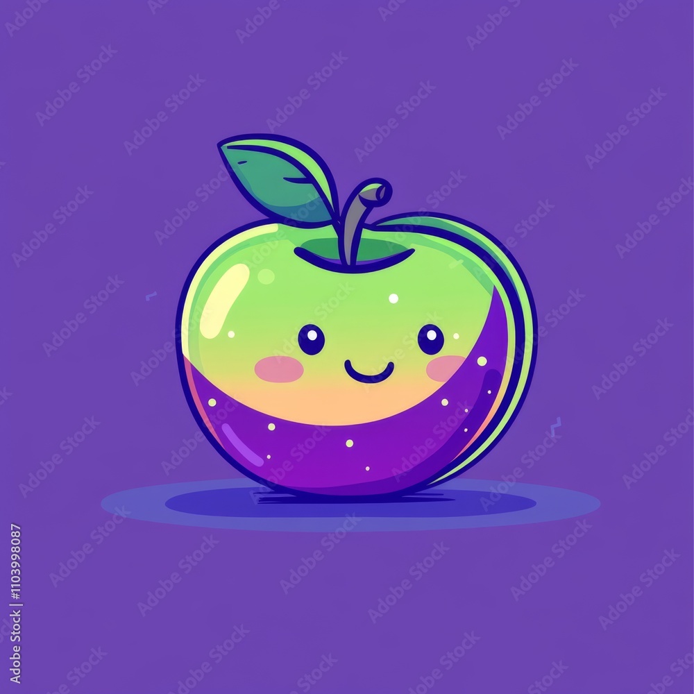 Kids illustration, a cute and lovely apple, cartoon style, thick lines, vivid color