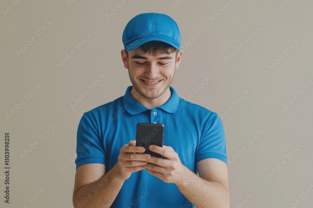 A man stands looking at his cell phone, likely checking messages or emails A man stands looking at his cell phone, likely checking messages or emails