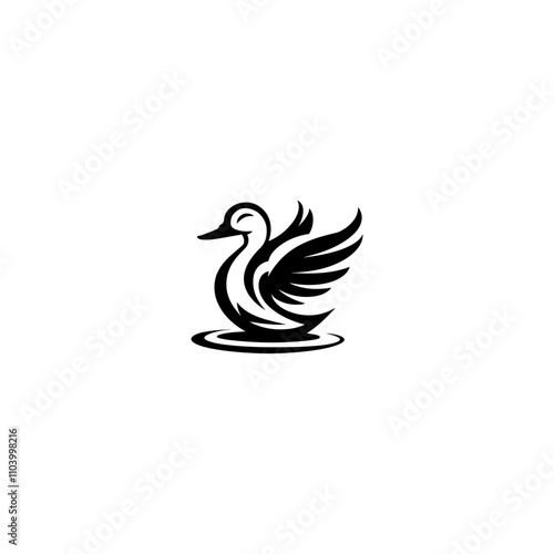 Duck Swimming silhouette vector, A duck silhouette with waves