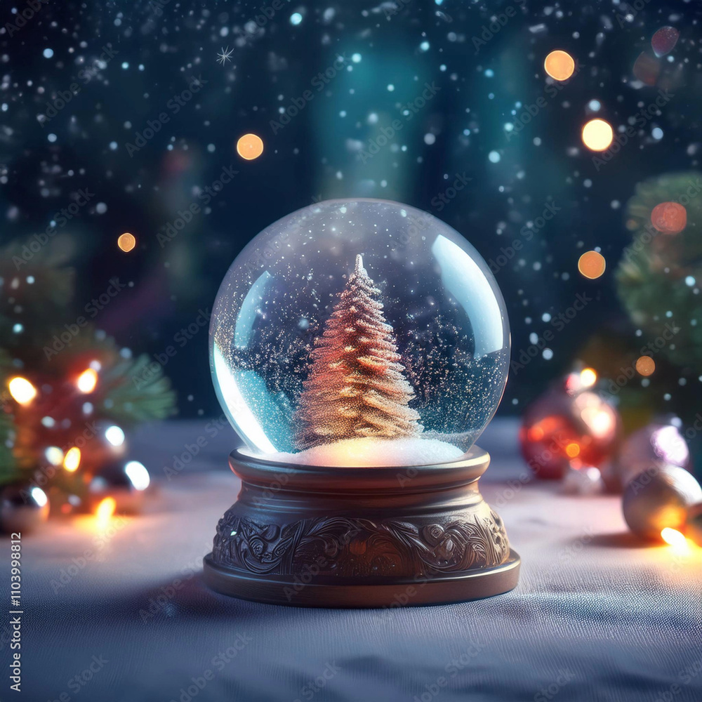 Illuminated Christmas Village in a Festive Snow Globe Illuminated Christmas Village in a Festive Snow Globe