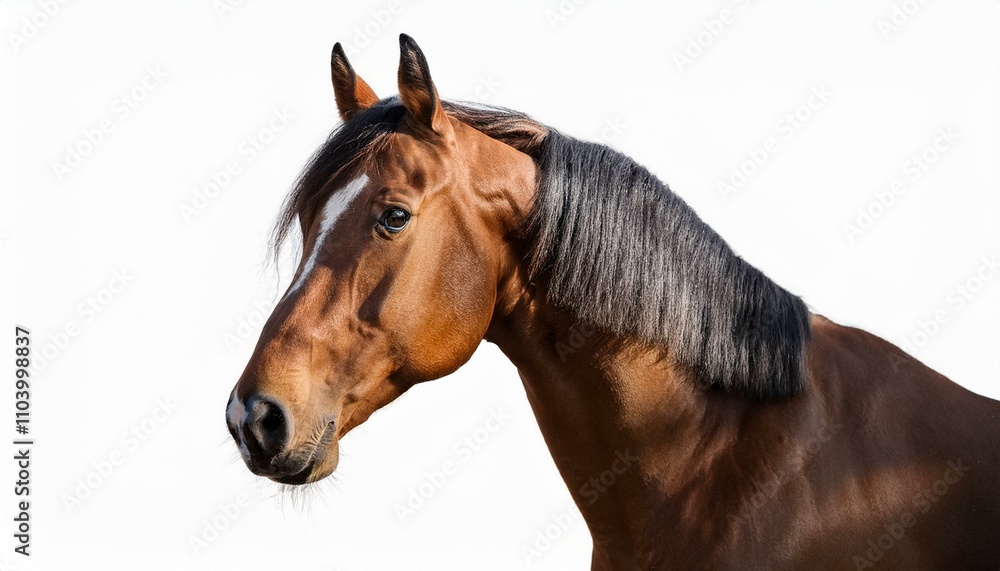 Obraz premium Majestic horse isolated on white background, ideal for equestrian-themed marketing or artistic use.