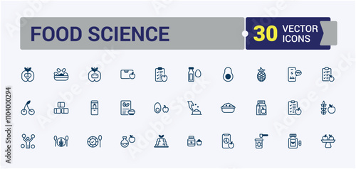 Food Science line icons set. Related to probiotics, slim, microflora, supplement, stroke and more. Minimalistic web and UI icons. Vector line and solid icons.