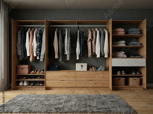 Wallpaper Mural 3D render of a wardrobe with clothing and accessories. Torontodigital.ca