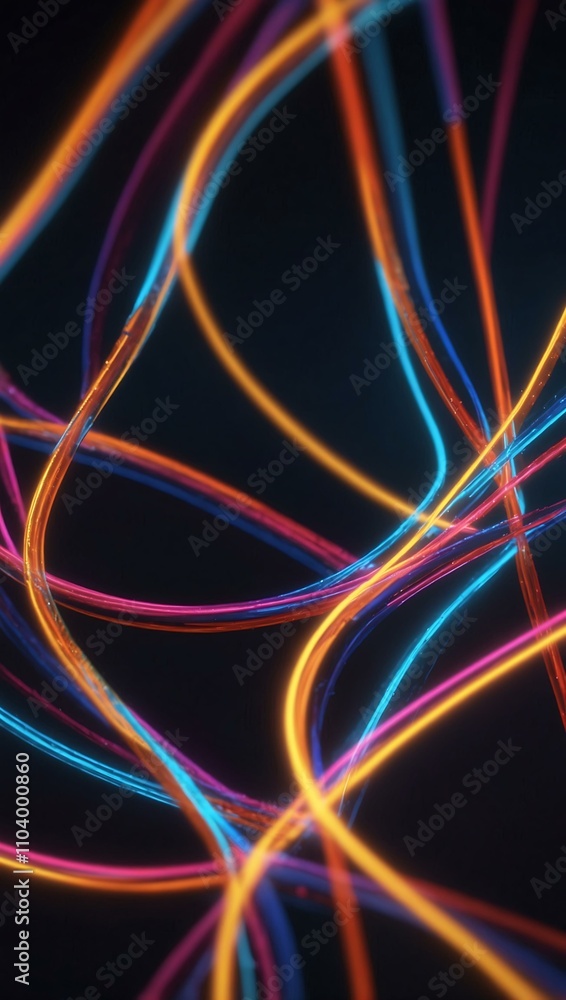 3D render of neon curved lines in vibrant colors. 3D render of neon curved lines in vibrant colors.