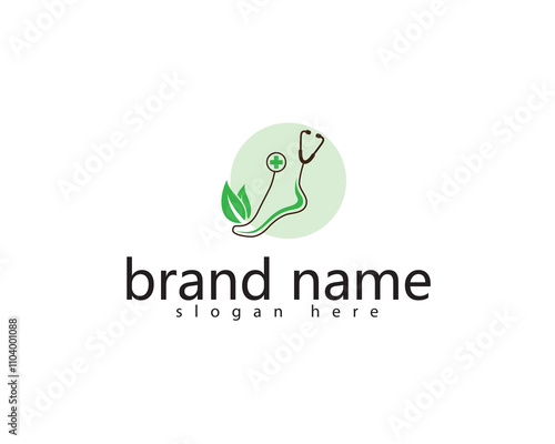creative otoscope shaped legs with two leaves logo design