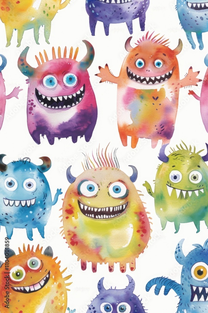 Obraz premium A group of bright and playful creatures with large eyes, great for imaginative illustrations or whimsical designs