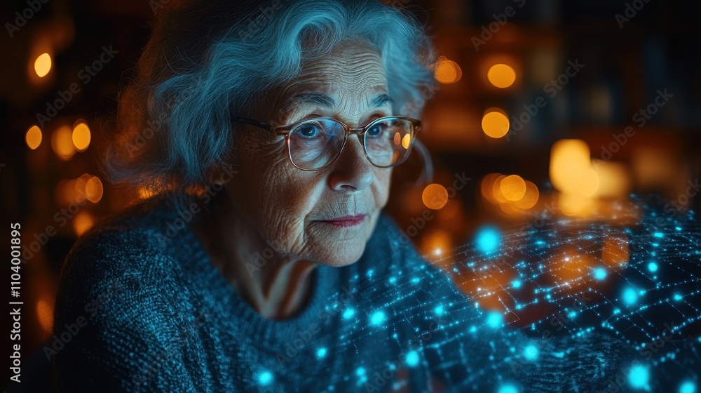 Elderly individual using smart home technology for ease of daily living Elderly individual using smart home technology for ease of daily living