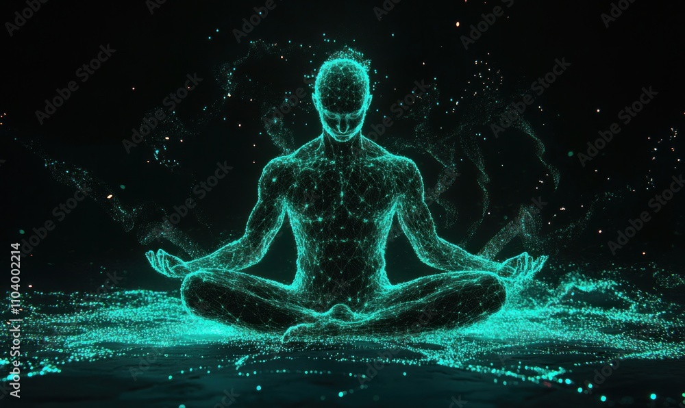 Digital Meditation: Glowing Figure in Lotus Position Digital Meditation: Glowing Figure in Lotus Position
