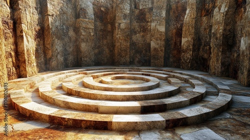 medieval stone labyrinth. background of a stone ancient labyrinth among the ruins