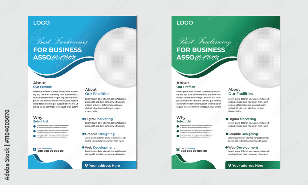 A bundle of 2 templates of different colors a4 flyer template, modern business flyer template, abstract business flyer and creative design, It is company flyer and editable vector template design A bundle of 2 templates of different colors a4 flyer template, modern business flyer template, abstract business flyer and creative design, It is company flyer and editable vector template design