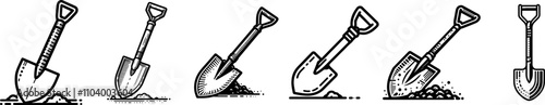 Shovel Outline Vector Illustration Bundle