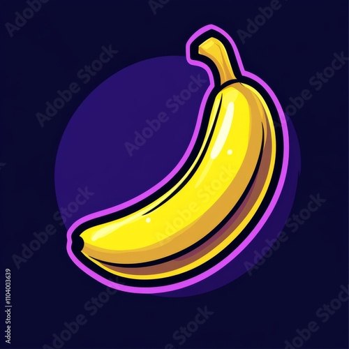 Obraz na płótnie Simple vector logo for a game, featuring a banana in a cartoon style on a dark blue background with a purple outline w salonie