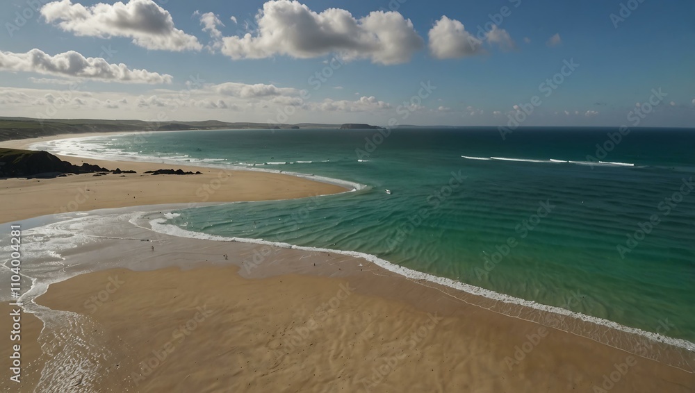 4K aerial view over Gwithian Towans Beach, Cornwall, with clear waters. 4K aerial view over Gwithian Towans Beach, Cornwall, with clear waters.