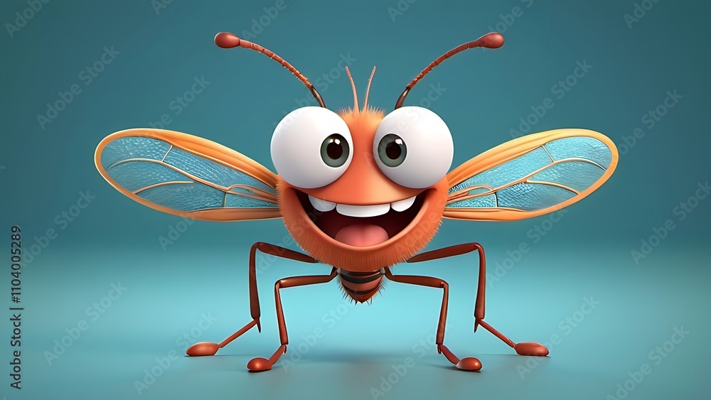 Fototapeta premium Adorable 3d rendered cute happy smiling and joyful insect mosquito cartoon character
