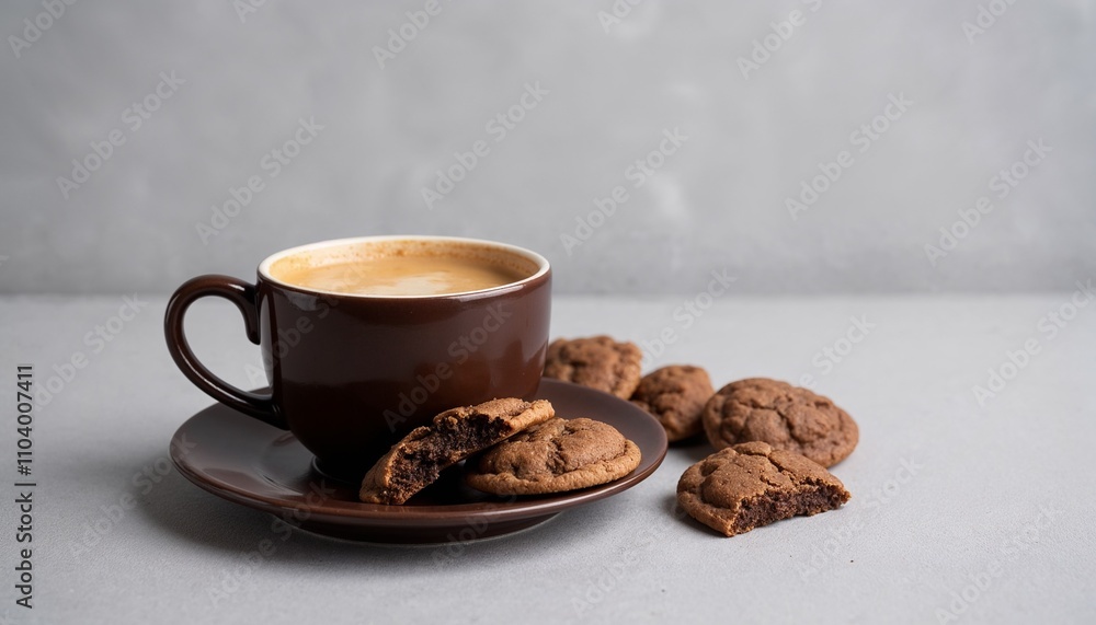 Cappuccino in brown cup with cookies Cappuccino in brown cup with cookies