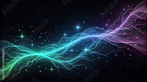 Wallpaper Mural Shimmering lines on a black background with blue and purple. magical light with a greenish tint Torontodigital.ca