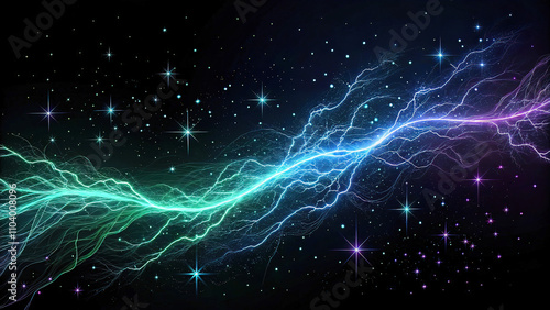 Wallpaper Mural Shimmering lines on a black background with blue and purple. magical light with a greenish tint Torontodigital.ca