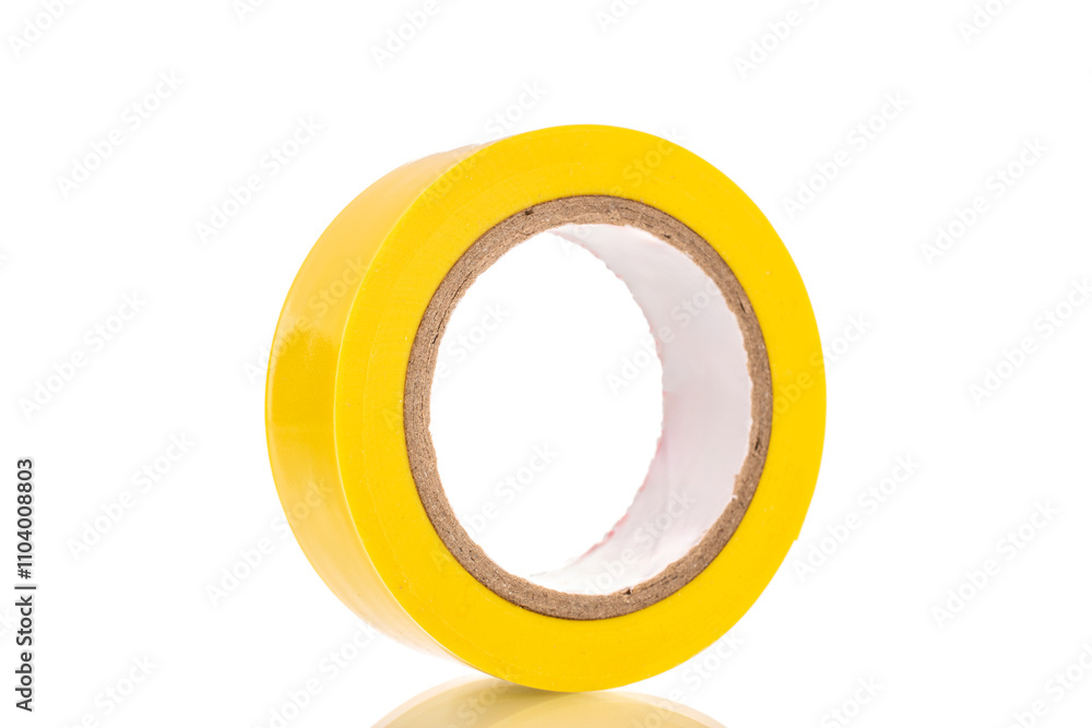 One roll of electrical insulating tape, close-up, isolated on white background. One roll of electrical insulating tape, close-up, isolated on white background.
