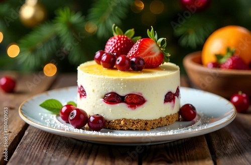 Wallpaper Mural A beautiful festive cake on the background of a Christmas tree. A set of various cakes in chocolate, with sprinkles, with nuts, with berries, with cream, with cream, with cottage cheese. Torontodigital.ca