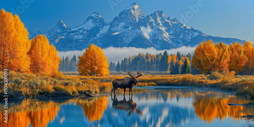 Moose in pond ai Grand Teton National Park photo