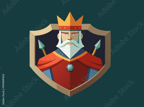 King label. Royal luxury character emblem. Man head in crown, medieval vintage mascot