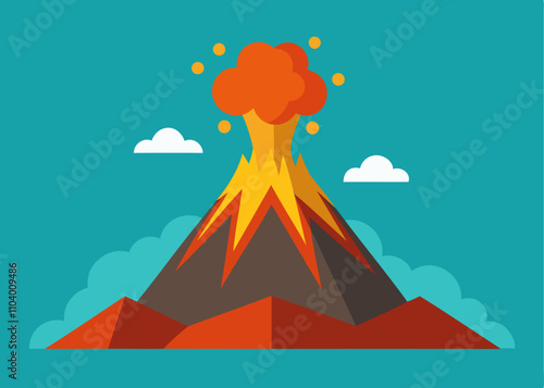 Volcanic eruption. Catastrophe and erupting lava. Earthquake geology disaster