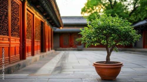 travel and culture concept. A restored traditional Chinese courtyard house, providing travelers an authentic stay and access to Beijing s cultural sites photo