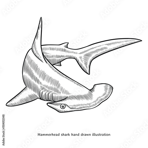 Hammerhead shark illustration. Hammerhead shark hand drawn illustration in vintage style. Hammerhead shark sketch drawing
