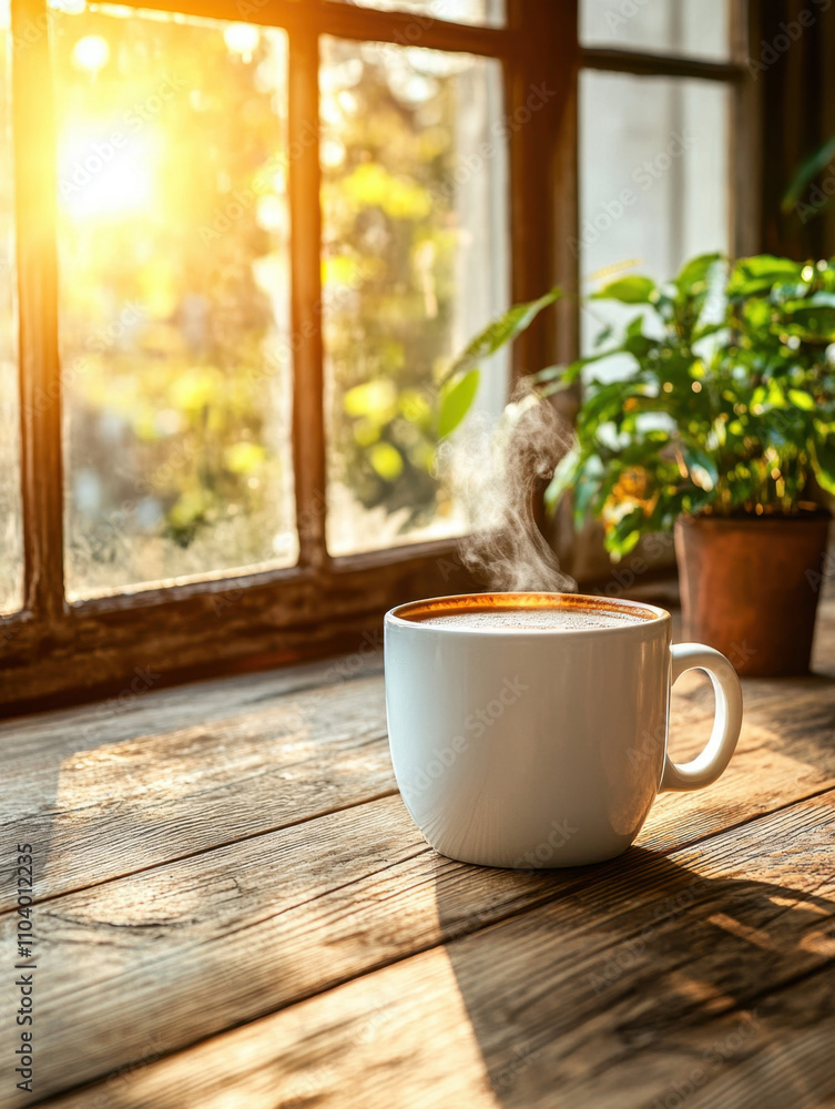 Sunlit coffee moment home beverage photography cozy setting close-up serenity Sunlit coffee moment home beverage photography cozy setting close-up serenity
