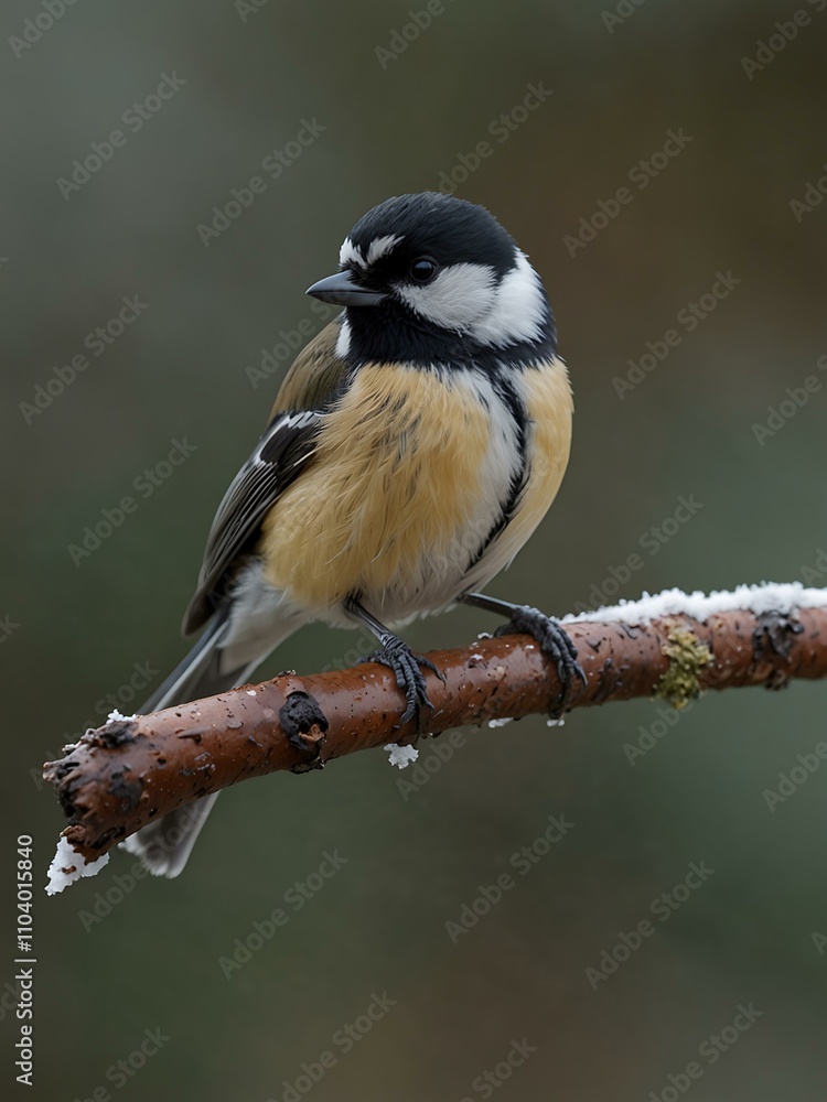 A coal tit perched on a branch in winter. A coal tit perched on a branch in winter.