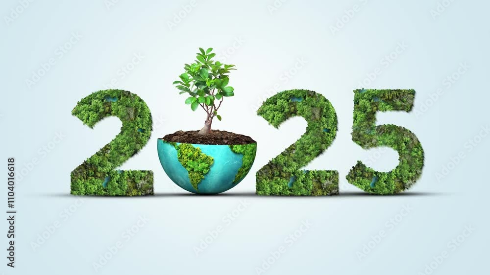 New Year 2025 green recycling and save our and earth environment. World water day 2025