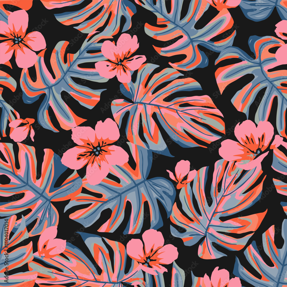 Hand drawn tropical flowers, seamless patterns with floral for fabric, textiles, clothing, wrapping paper, cover, banner, interior decor, abstract backgrounds. vector illustration. Hand drawn tropical flowers, seamless patterns with floral for fabric, textiles, clothing, wrapping paper, cover, banner, interior decor, abstract backgrounds. vector illustration.
