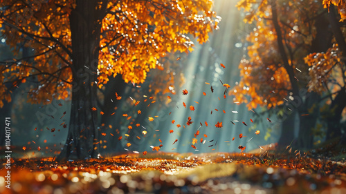 autumn leaves on the wall generated by AI technology